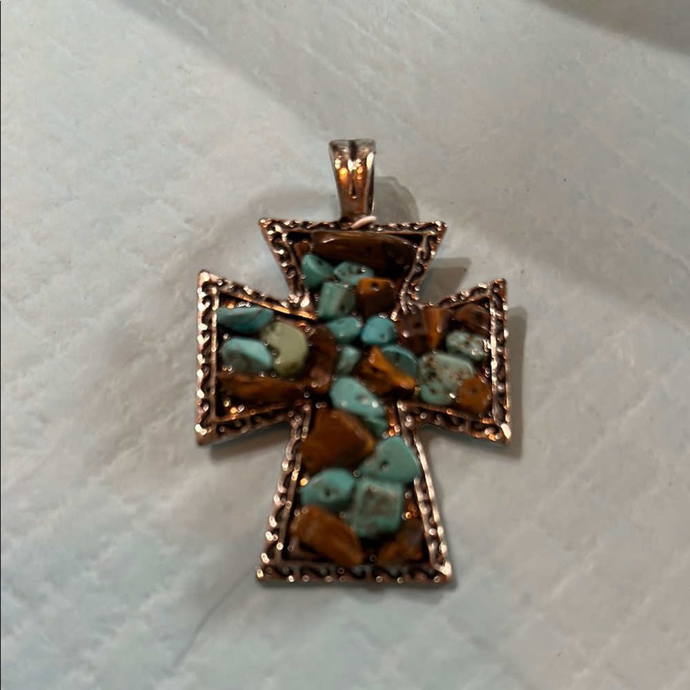 Turquoise and Brown Cross Pendant